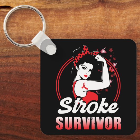 Stroke Survivor Stroke Awareness Red Ribbon Brain Sleutelhanger (Voorkant)