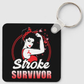 Stroke Survivor Stroke Awareness Red Ribbon Brain Sleutelhanger (Achterkant)