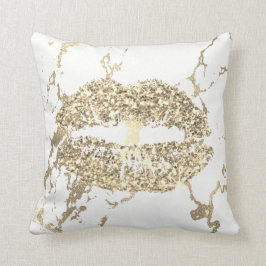 Strokes Gold Glitter Kiss Lips Makeup White Marble Kussen