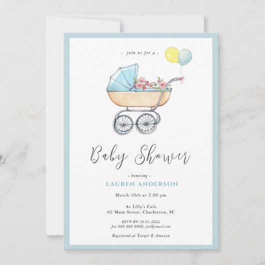 stroller Baby Baby shower Uitnodiging (Voorkant)