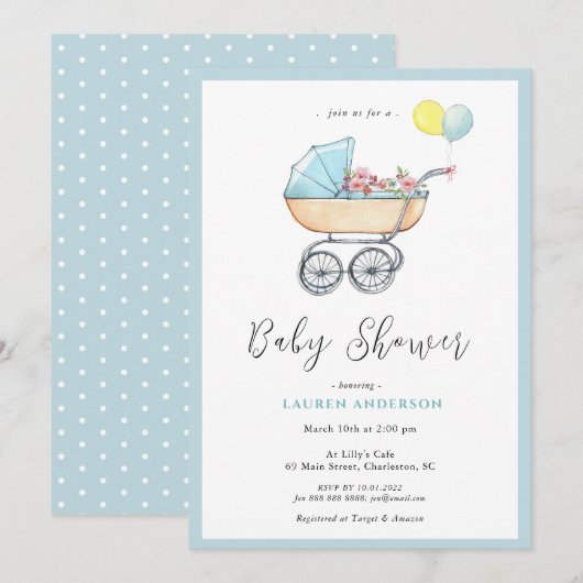 stroller Baby Baby shower Uitnodiging (Voorkant / Achterkant)