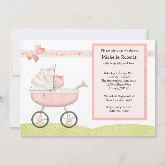 Stroller Baby shower Invitation Kaart (Voorkant)