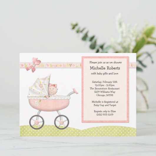 Stroller Baby shower Invitation Kaart (Staand voorkant)