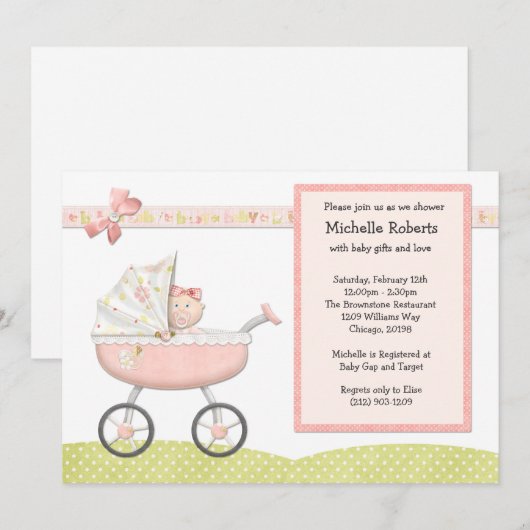 Stroller Baby shower Invitation Kaart (Voorkant / Achterkant)