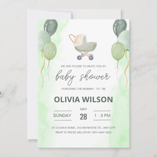 Stroller Baby shower Uitnodigen, Boho Genderneutra Kaart (Voorkant)
