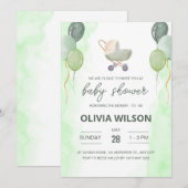 Stroller Baby shower Uitnodigen, Boho Genderneutra Kaart (Voorkant / Achterkant)