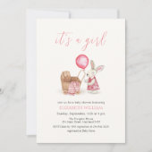 Stroller Bunny Balloon Girl Baby shower Kaart (Voorkant)