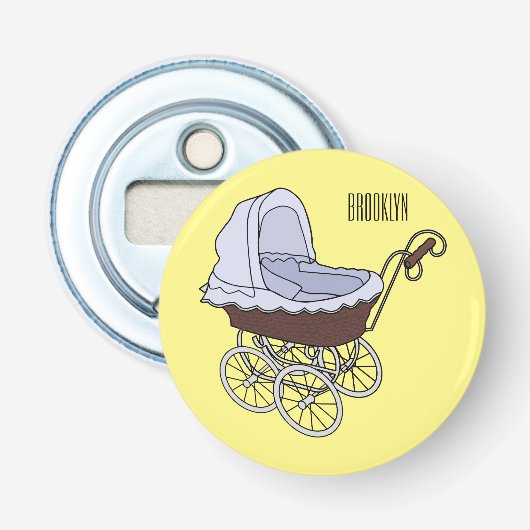 Stroller cartoon illustratie button flesopener (Voorkant)