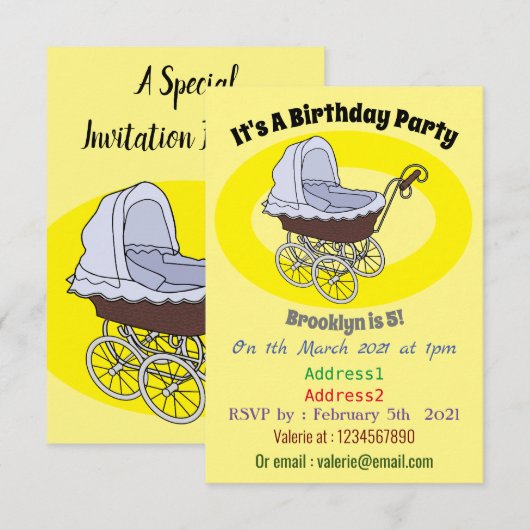 Stroller cartoon illustratie kaart (Voorkant / Achterkant)