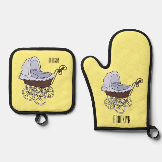 Stroller cartoon illustratie ovenwant & pannenlap set (Voorkant)