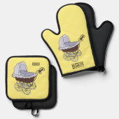 Stroller cartoon illustratie ovenwant & pannenlap set (Voorkant / Achterkant)
