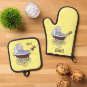 Stroller cartoon illustratie ovenwant & pannenlap set (Top down)
