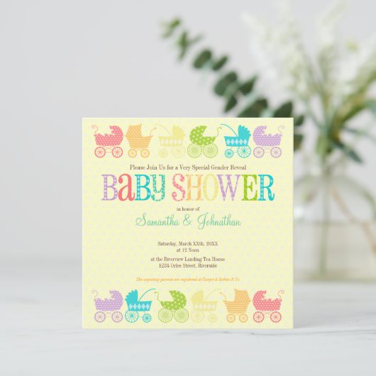 Stroller Chic Gender onthulling Baby shower Invita Kaart (Staand voorkant)