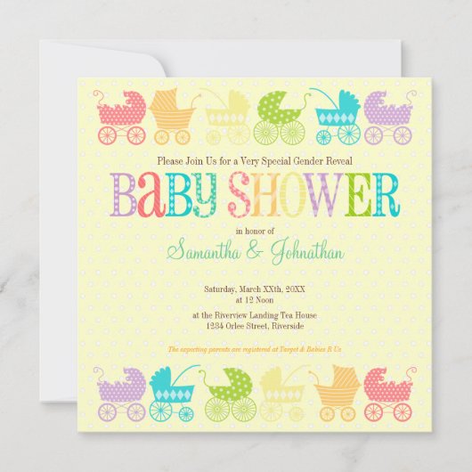 Stroller Chic Gender onthulling Baby shower Invita Kaart (Voorkant)