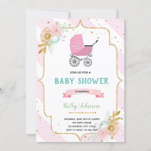 Stroller floral baby shower-uitnodiging kaart