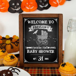 Stroller Halloween Baby shower Welkom Poster