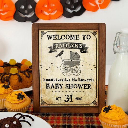 Stroller Halloween Baby shower Welkom Poster