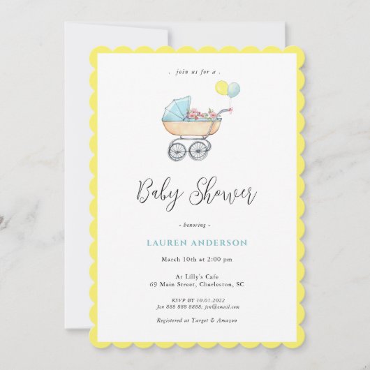stroller met Baby shower bloemen Kaart (Voorkant)