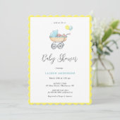 stroller met Baby shower bloemen Kaart (Staand voorkant)