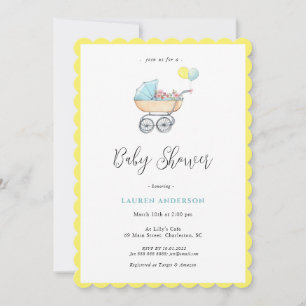 stroller met Baby shower bloemen Kaart