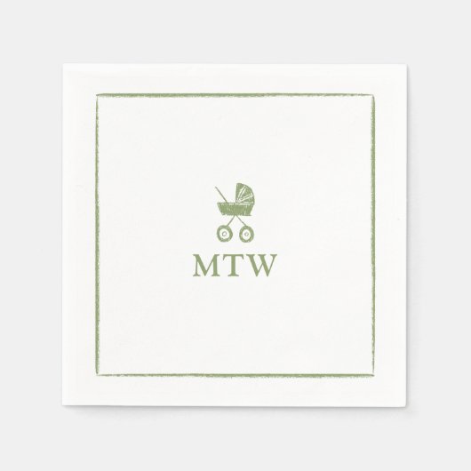 Stroller Monogram Napkins Baby Shower Servet (Voorkant)