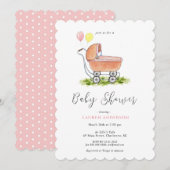 stroller Pink Baby shower Uitnodiging (Voorkant / Achterkant)