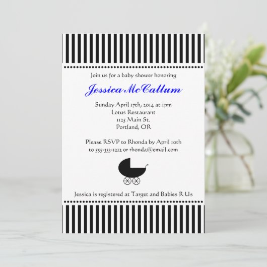 Stroller Silhouette-uitnodiging - Helderblauw Kaart (Staand voorkant)