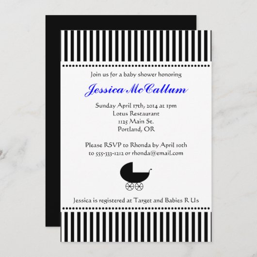 Stroller Silhouette-uitnodiging - Helderblauw Kaart (Voorkant / Achterkant)