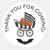 Stroller Sinaasappel Bow Bat Halloween Baby shower Ronde Sticker (Voorkant)
