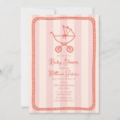 Stroller Sketch Doodle Roze Meisje Baby shower Kaart (Voorkant)