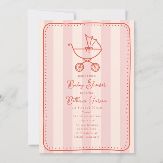 Stroller Sketch Doodle Stippen Roze Meisje Baby sh Kaart (Voorkant)