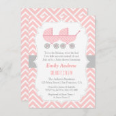 Strollers Twin Girl Baby Shower Invitations Kaart (Voorkant / Achterkant)