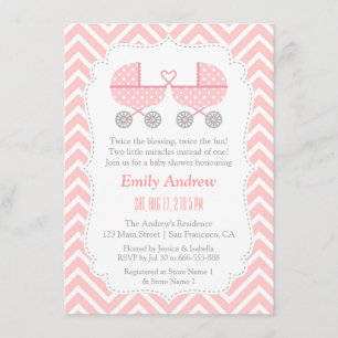 Strollers Twin Girl Baby Shower Invitations Kaart