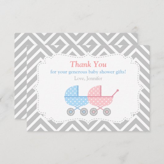 Strollers Twins Baby shower Hartelijk dank Bedankkaart (Voorkant / Achterkant)