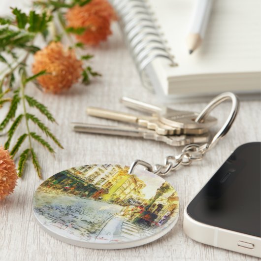 Stromen van de oude Praag-waterverf Sleutelhanger (Voorkant Rechts)