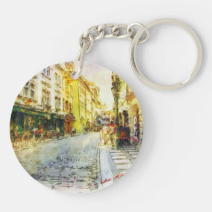 Stromen van de oude Praag-waterverf Sleutelhanger