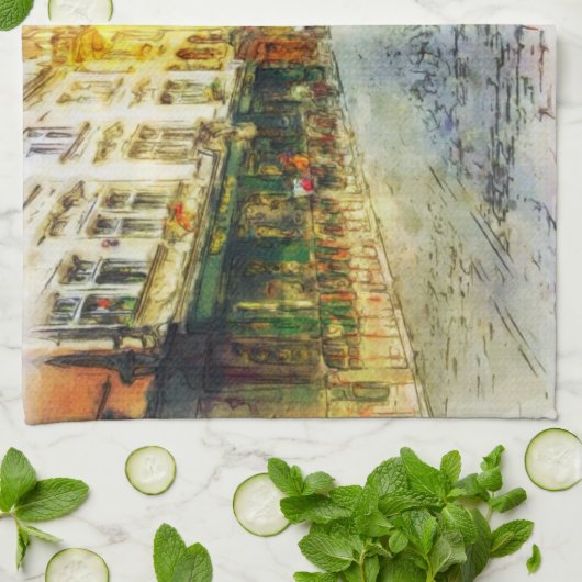 Stromen van de oude Praag-waterverf Theedoek (Gevouwen)