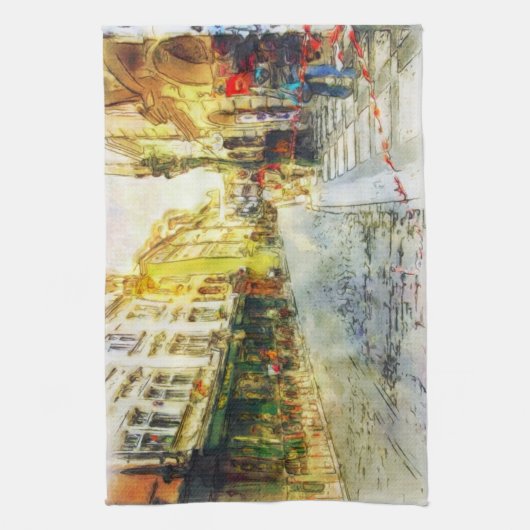 Stromen van de oude Praag-waterverf Theedoek (Verticaal)