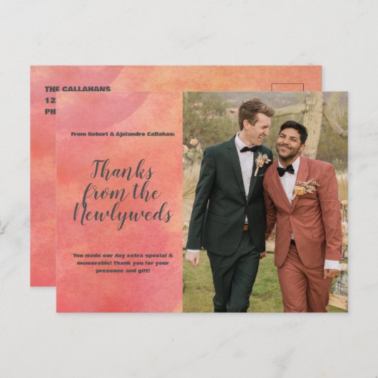 stromend Abstract Sinaasappel Dank je bruiloft fot Briefkaart (Voorkant / Achterkant)