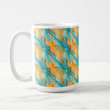 Stromend marmer effect in turquoise, oranje en gou