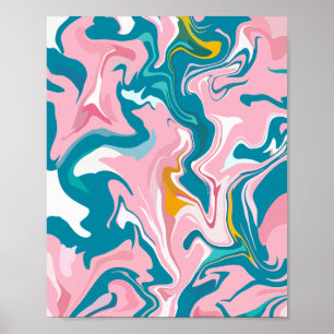 Stromend marmeren ontwerp met roze en Blauwgroen Poster
