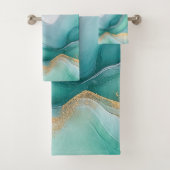 Stromend smaragdgroen en goudmarmer bad handdoek (Insitu)