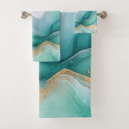 Stromend smaragdgroen en goudmarmer bad handdoek