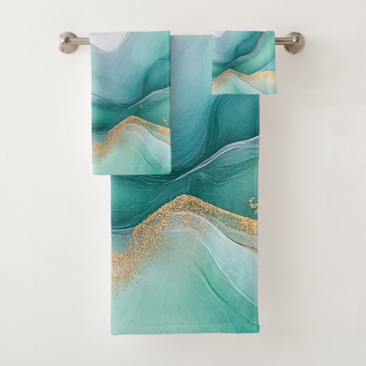 Stromend smaragdgroen en goudmarmer bad handdoek (Insitu)