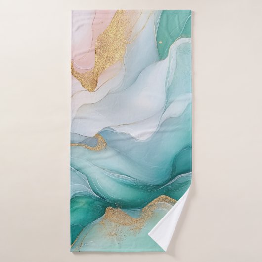 Stromend smaragdgroen en goudmarmer badhanddoek (Badhanddoek)