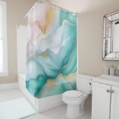 Stromend smaragdgroen en goudmarmer douchegordijn (In situ)
