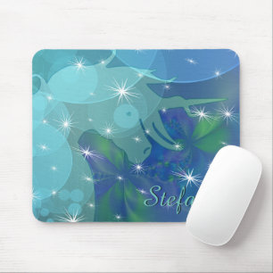 stromend Unicorn Silhouette (blauw/groen met sterr Muismat