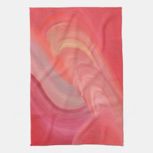 Stromende Abstracte Krullen in Rood, Roze en Perzi Theedoek