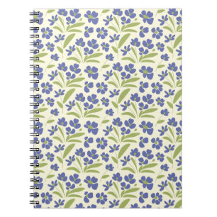 Stromende biologische bloemen blauw groen op crème notitieboek