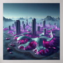 Stromende buitenaardse stadsarchitectuur